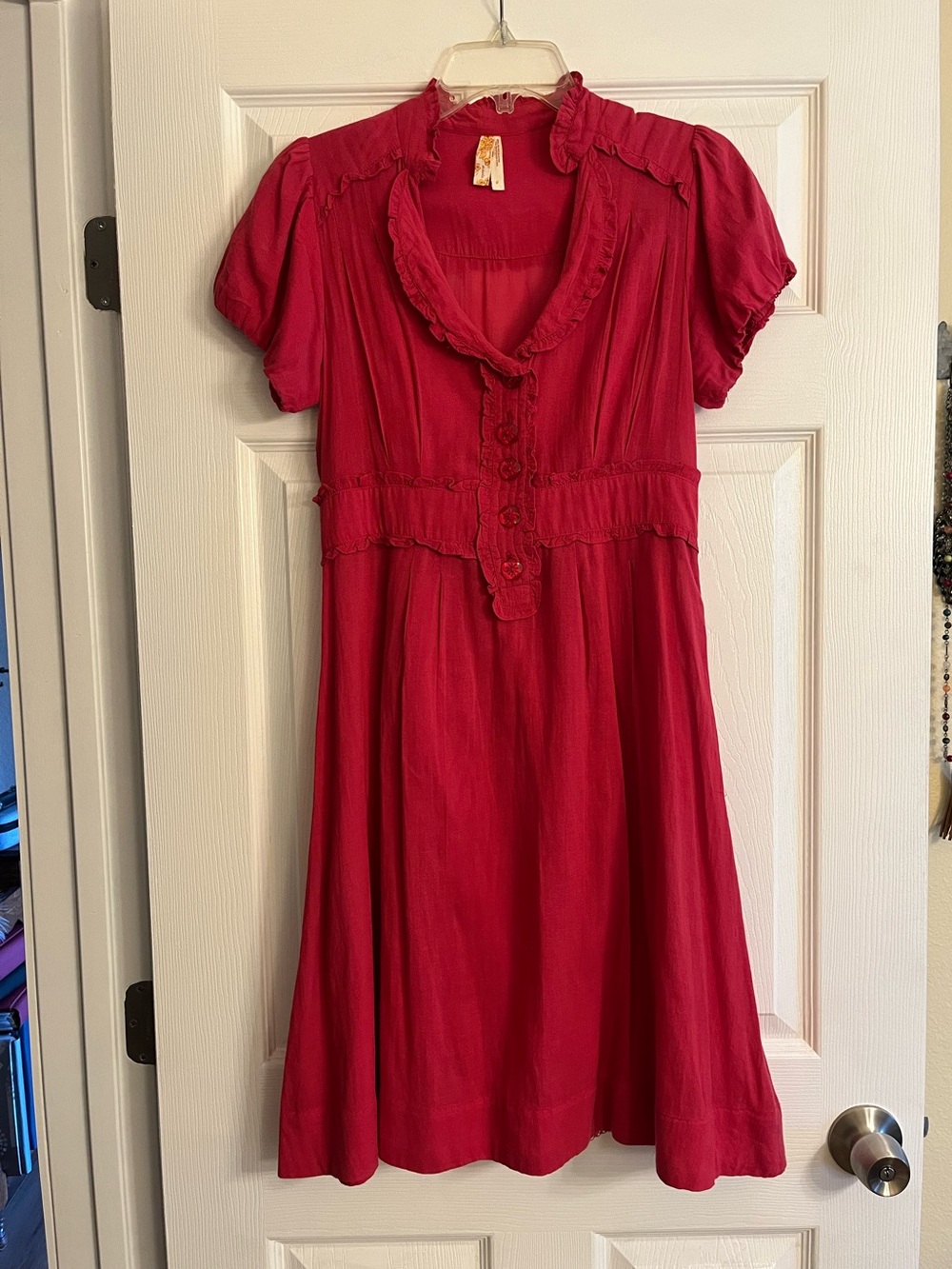 Maeve Crimson Ruffle-Trim Casual Midi Dress